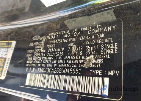 2016 Hyundai Tucson Limited z USA, uszkodzony, nr VIN KM8J3CA26GU045651